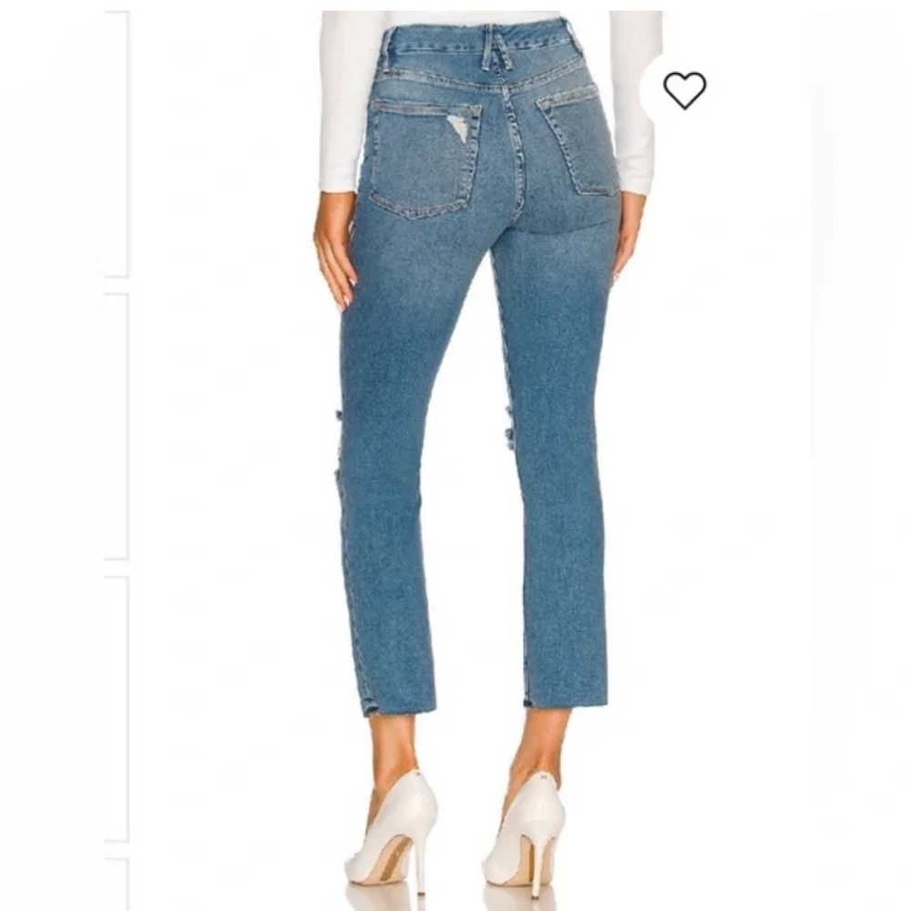 Good American Blue Cropped Distressed Jeans good straight - Picture 3 of 12